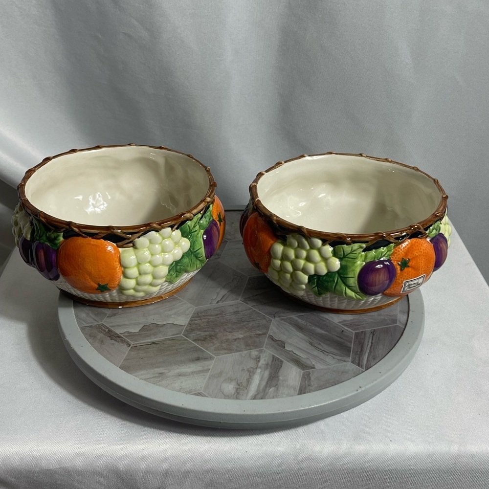 Vintage 1992 Fitz & Floyd Fruit Garland Serving Bowls Set of 2 Ceramic Decor